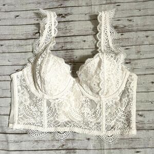 Victoria's Secret Women Dream Angels White Longline Lace Lined Demi Bra Size 34B